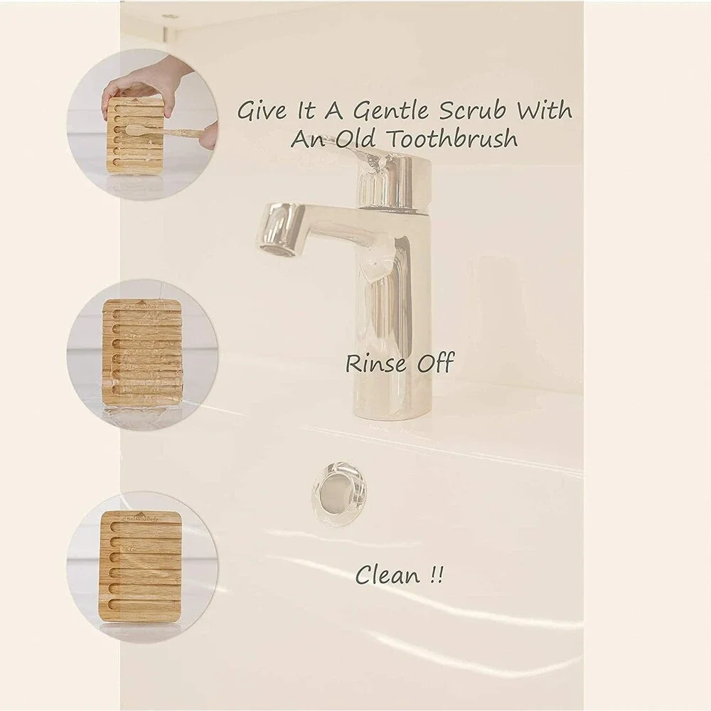 Bamboo Soap Dish Rustic Bar Soap or Sponge Holder Elevated Drainage Design